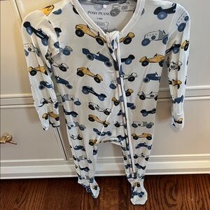 Posh Peanut Footie with Blue and Yellow Car Print
